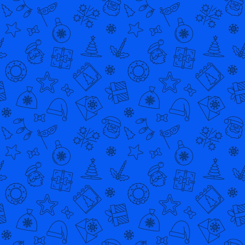 Weihnachtsfeiertage blauer Vektor nahtloses Muster - Neujahrslinie Hintergrund