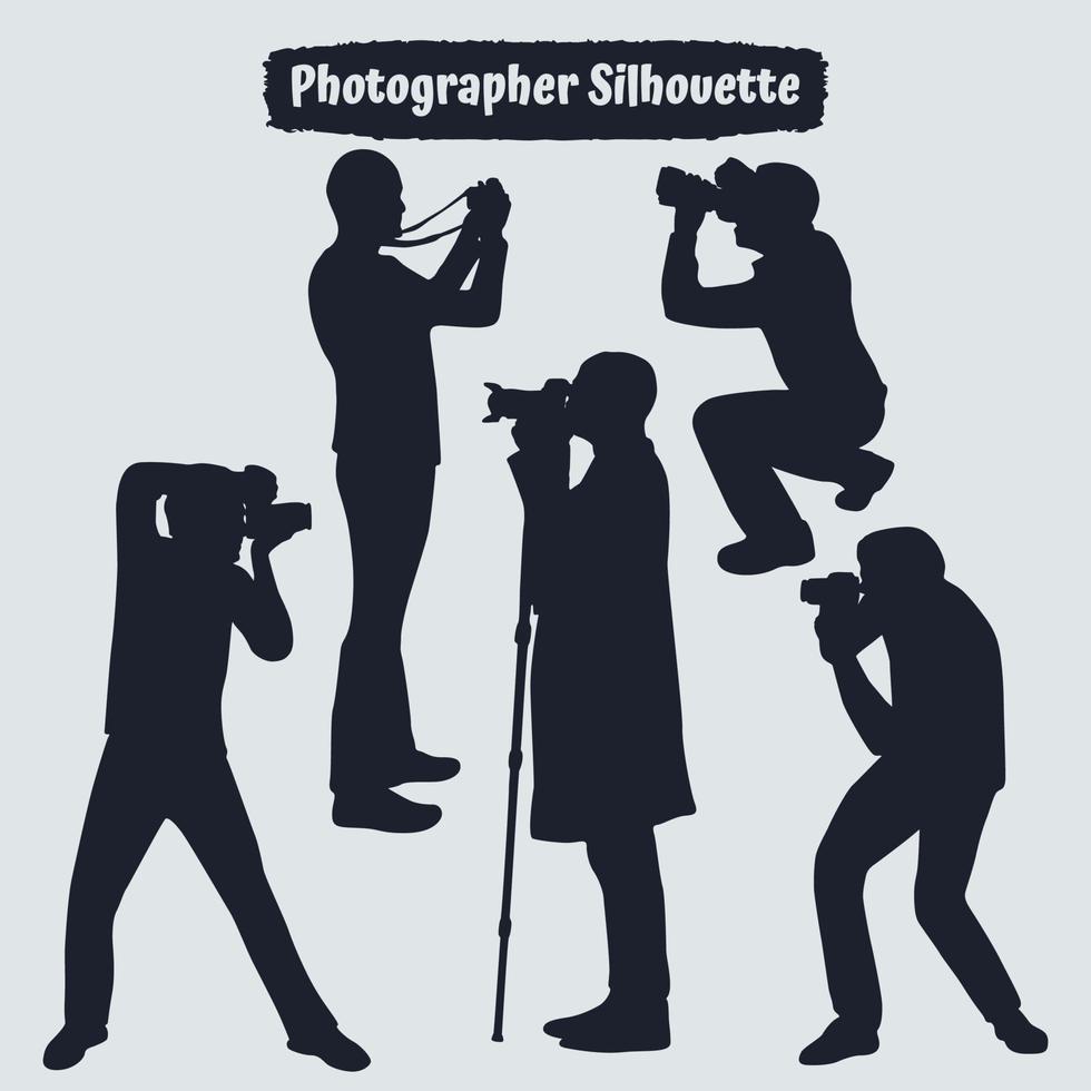 Sammlung von Fotografen-Silhouetten in verschiedenen Posen vektor