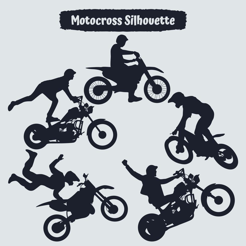 Sammlung von Motocross-Silhouetten in verschiedenen Positionen vektor