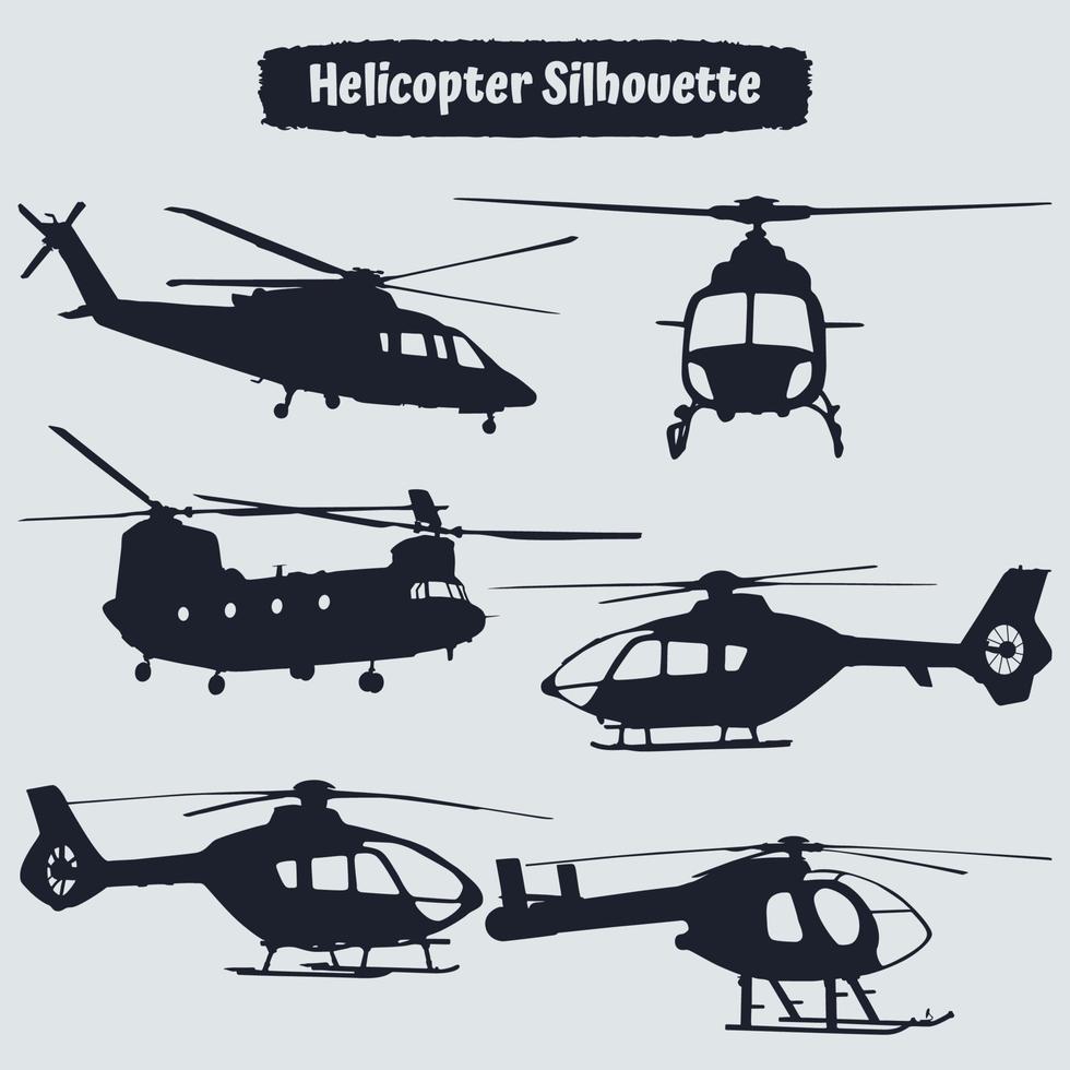 samling av helikoptersilhuetter i olika positioner vektor