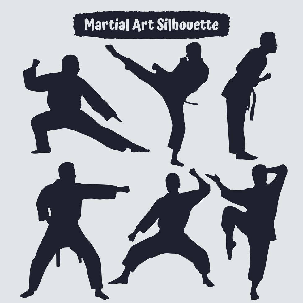 Sammlung von Kampfkunst-Silhouetten in verschiedenen Posen vektor