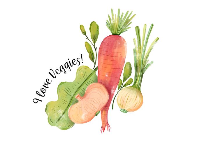 Aquarell Veggies, Karotten, Zwiebeln und Salat vektor