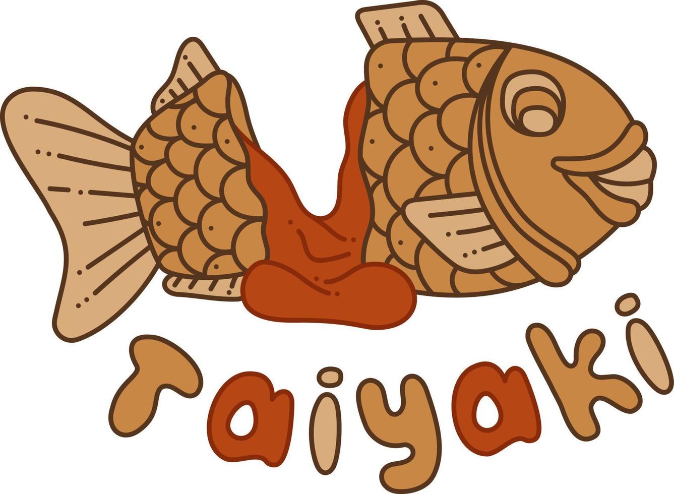 Taiyaki einzelnes Gekritzel5. süßer asiatischer süßer gefüllter Fisch. Cartoon-Farbvektor-Illustration. vektor