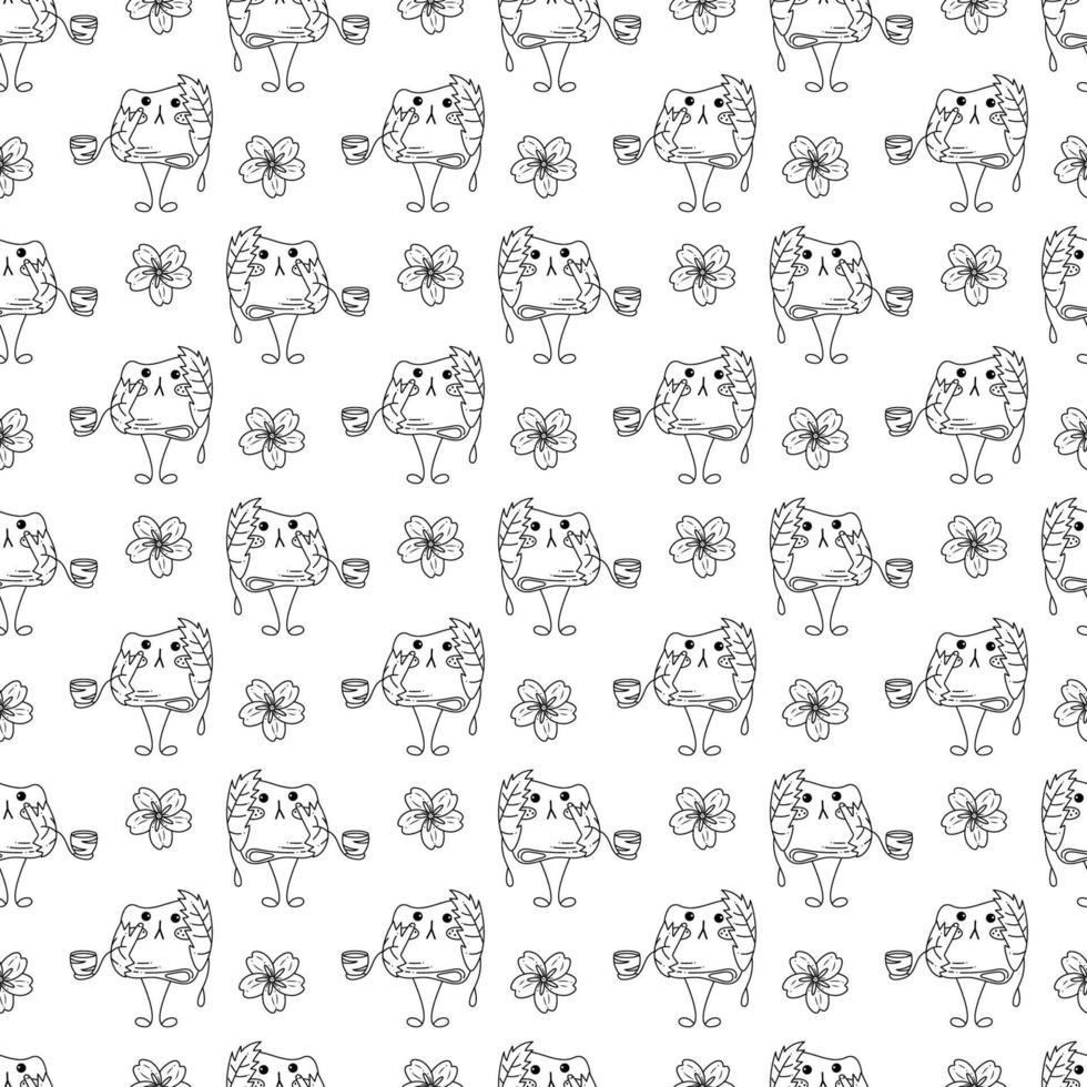 sakura mochi mönster12. sömlös mönster med söt mochi karaktär. klotter tecknad serie vektor illustration.