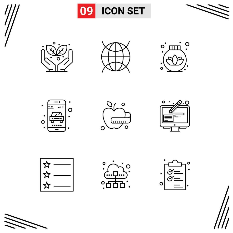 Stock Vector Icon Pack mit 9 Zeilenzeichen und Symbolen zum Bearbeiten von Lebensmittelcreme medizinischem Apfelservice editierbare Vektordesignelemente