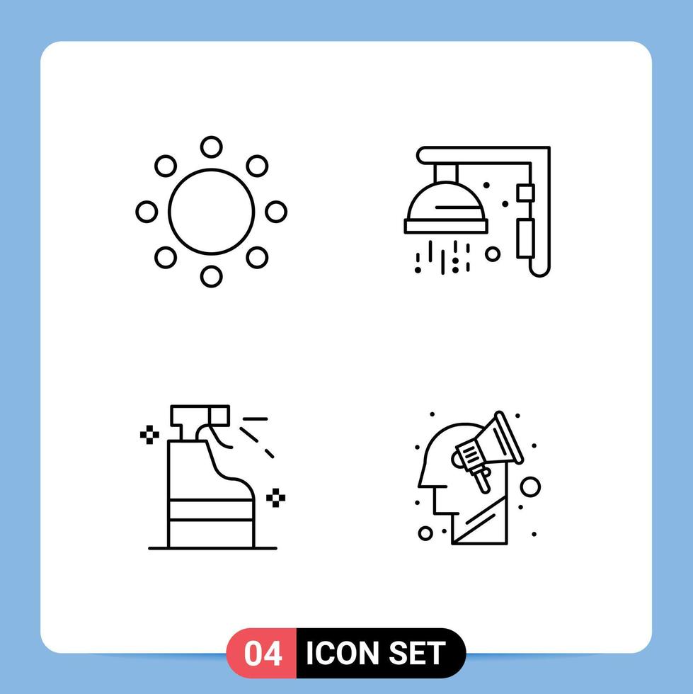 Benutzerschnittstellenpaket mit 4 grundlegenden Filledline-Flachfarben von Engagement-Reinigungssymbolen Duschprodukt editierbare Vektordesign-Elemente vektor