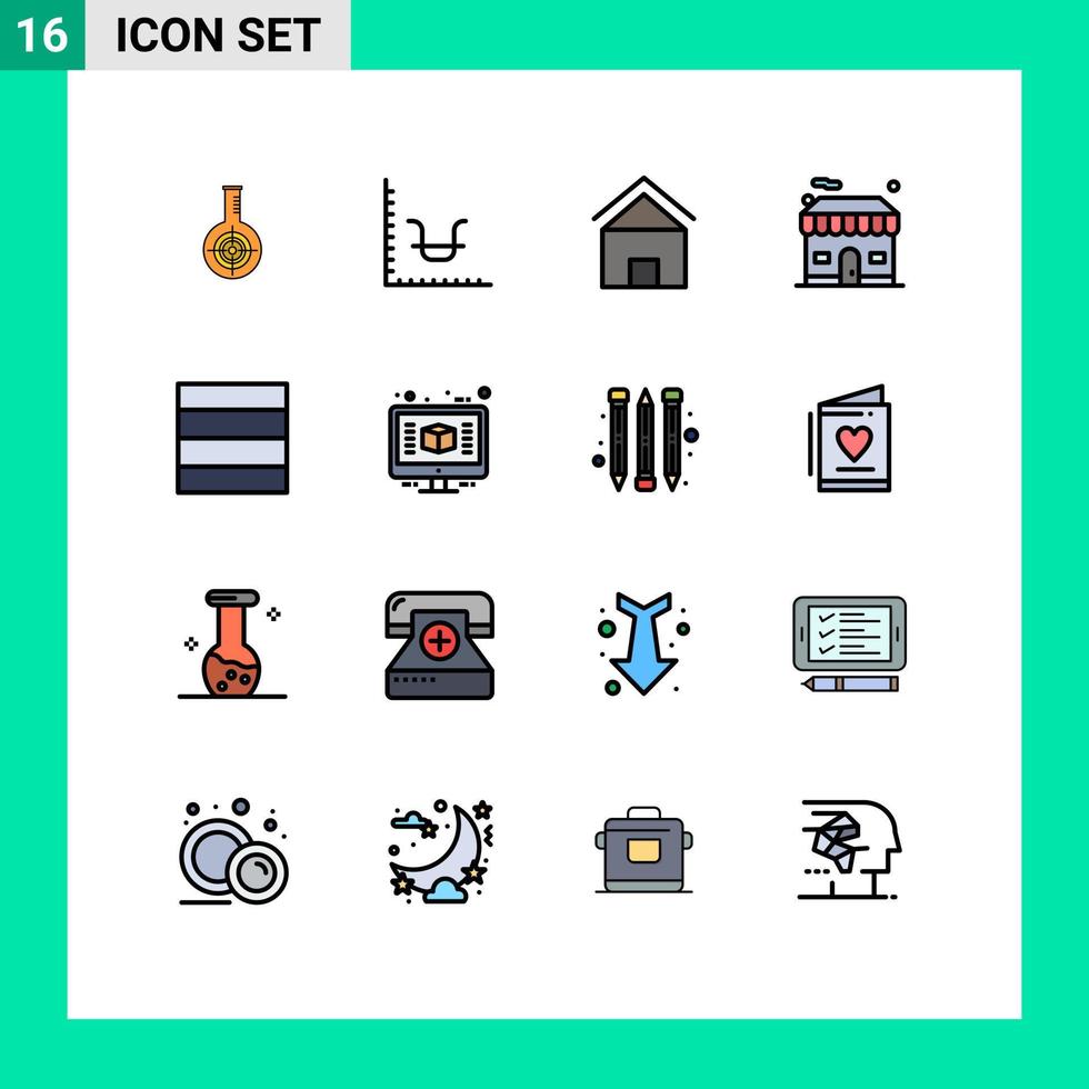 modern uppsättning av 16 platt Färg fylld rader pictograph av egendom affär marknadsföring byggnad hus redigerbar kreativ vektor design element