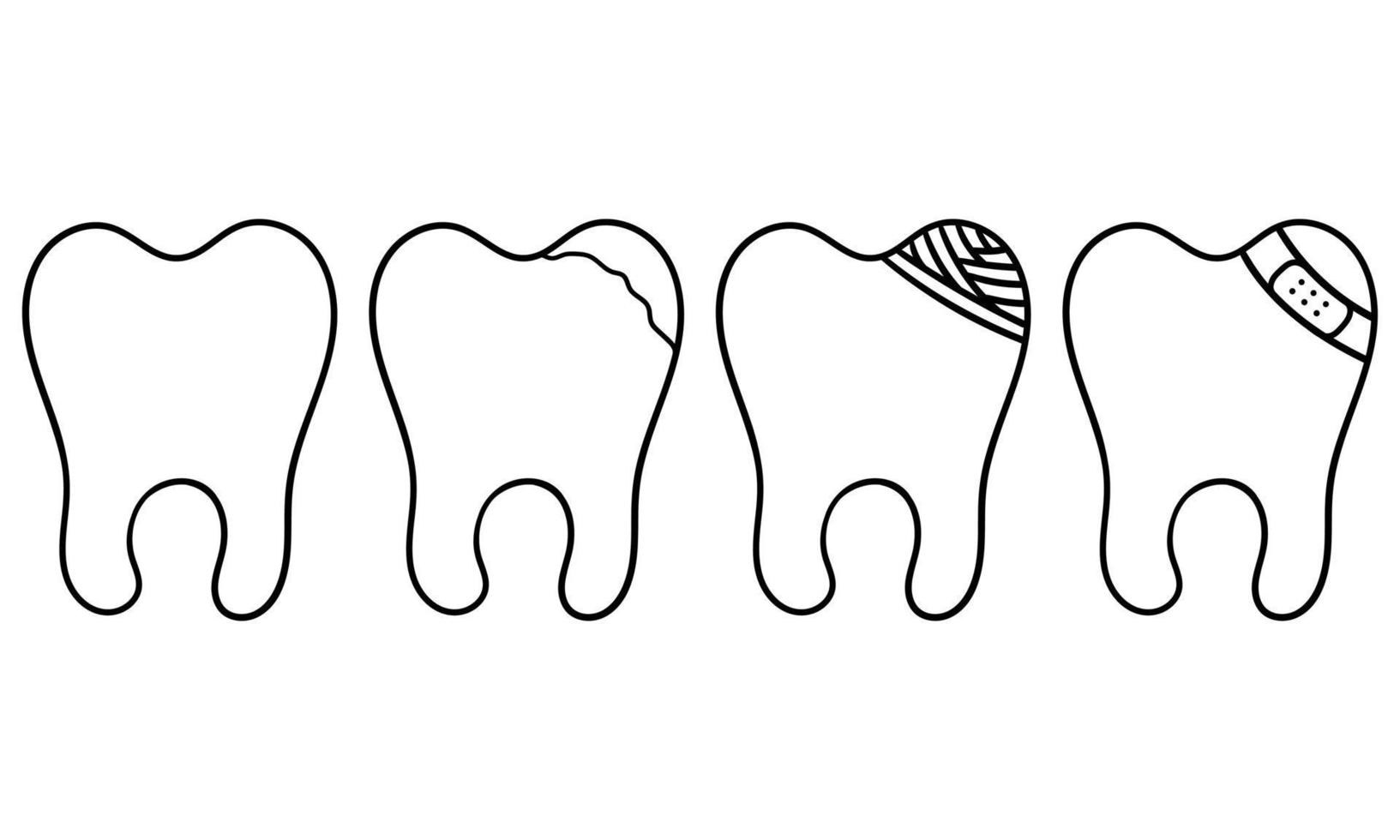 handgezeichnete sammlung von gesunden zähnen und kranken zähnen vektor