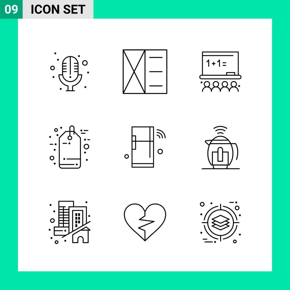 Packung mit 9 Linienstil-Icon-Set Umrisssymbolen für den Druck kreative Schilder isoliert auf weißem Hintergrund 9-Icon-Set kreativer schwarzer Icon-Vektor-Hintergrund vektor