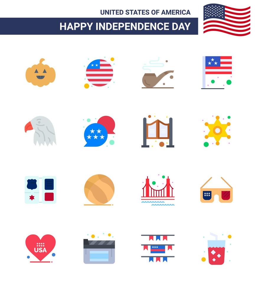 Lycklig oberoende dag 4:e juli uppsättning av 16 flats amerikan pictograph av flagga Örn st fågel USA redigerbar USA dag vektor design element