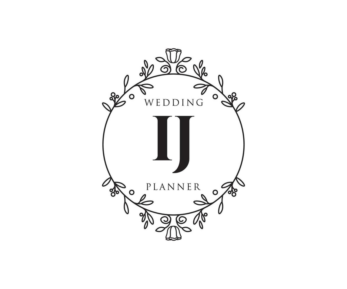 ij initials brief hochzeitsmonogramm logos sammlung, handgezeichnete moderne minimalistische und florale vorlagen für einladungskarten, save the date, elegante identität für restaurant, boutique, café im vektor