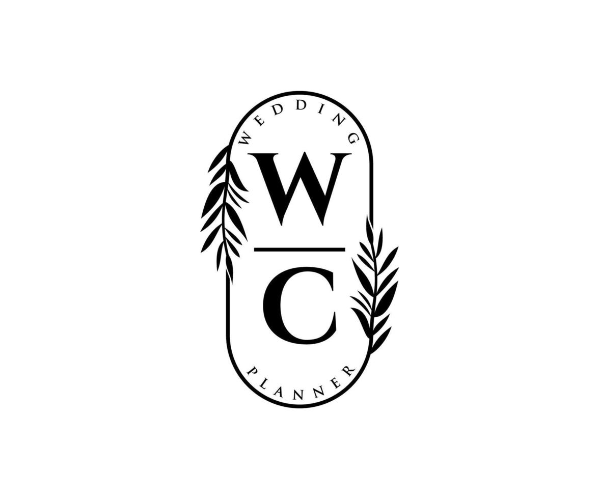 wc initialen brief hochzeit monogramm logos sammlung, handgezeichnete moderne minimalistische und florale vorlagen für einladungskarten, save the date, elegante identität für restaurant, boutique, café im vektor