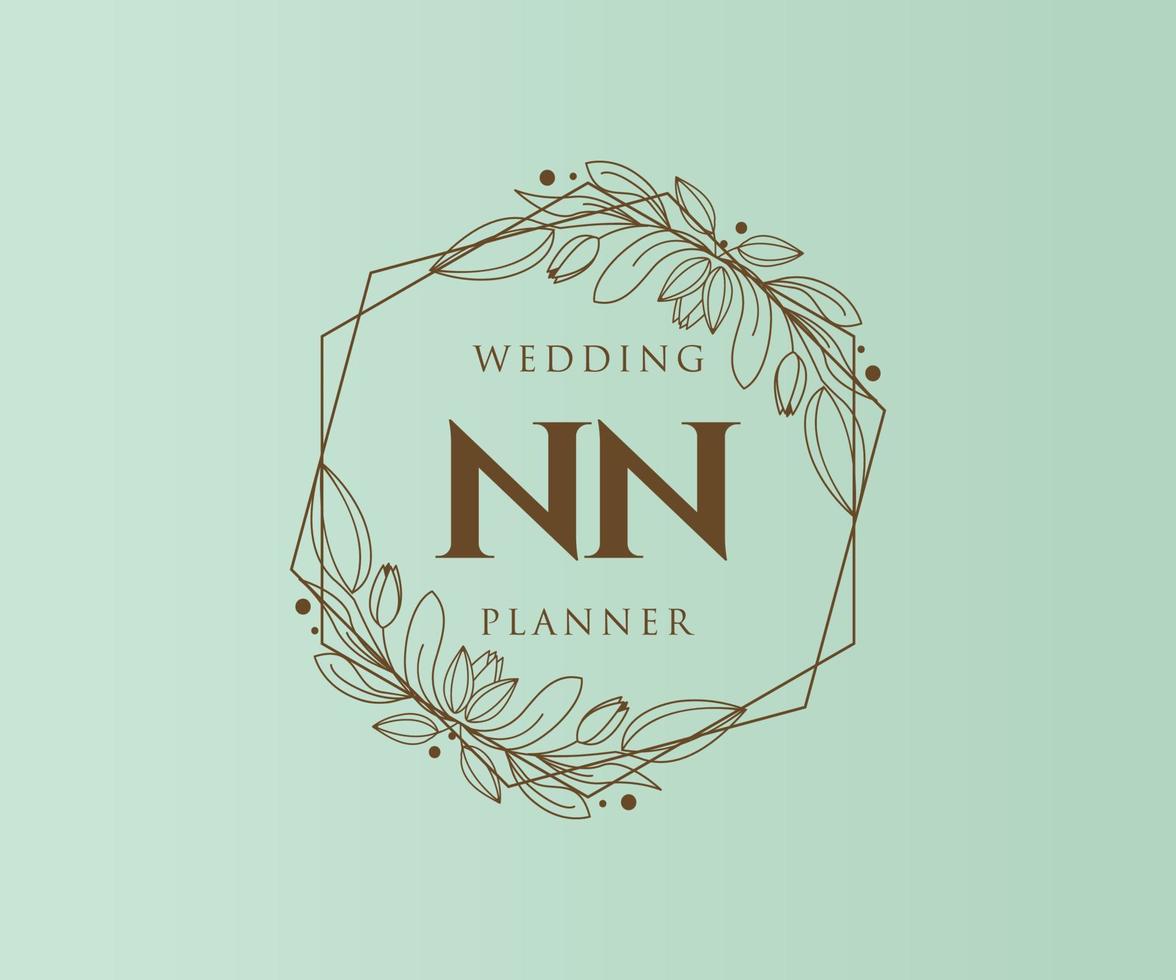 nn initialen brief hochzeitsmonogramm logos sammlung, handgezeichnete moderne minimalistische und florale vorlagen für einladungskarten, save the date, elegante identität für restaurant, boutique, café im vektor