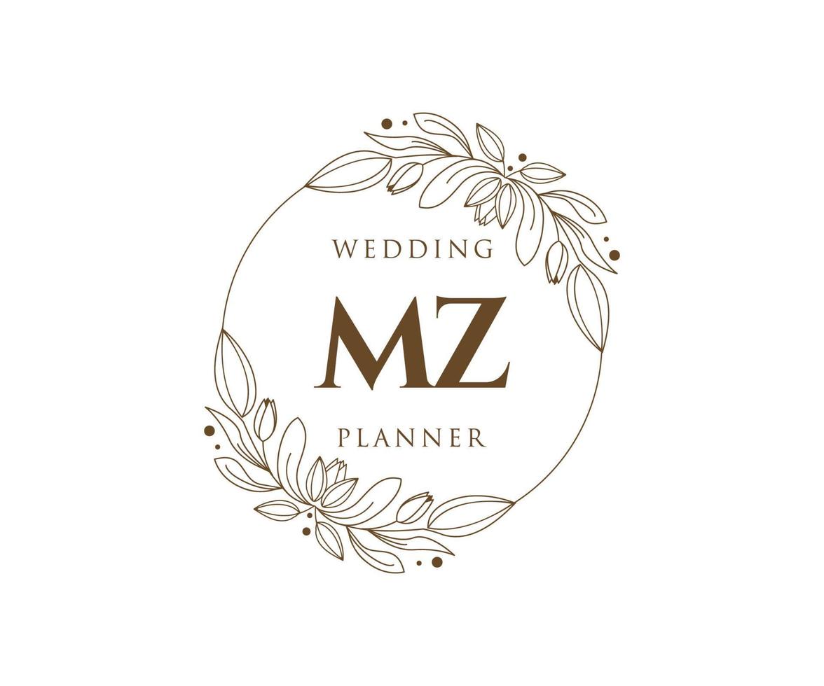 mz initialen brief hochzeitsmonogramm logos sammlung, handgezeichnete moderne minimalistische und florale vorlagen für einladungskarten, save the date, elegante identität für restaurant, boutique, café im vektor