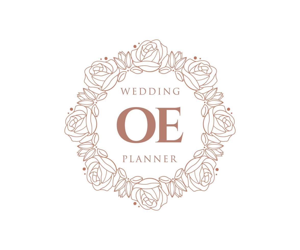 oe initialen brief hochzeitsmonogramm logos sammlung, handgezeichnete moderne minimalistische und florale vorlagen für einladungskarten, save the date, elegante identität für restaurant, boutique, café im vektor