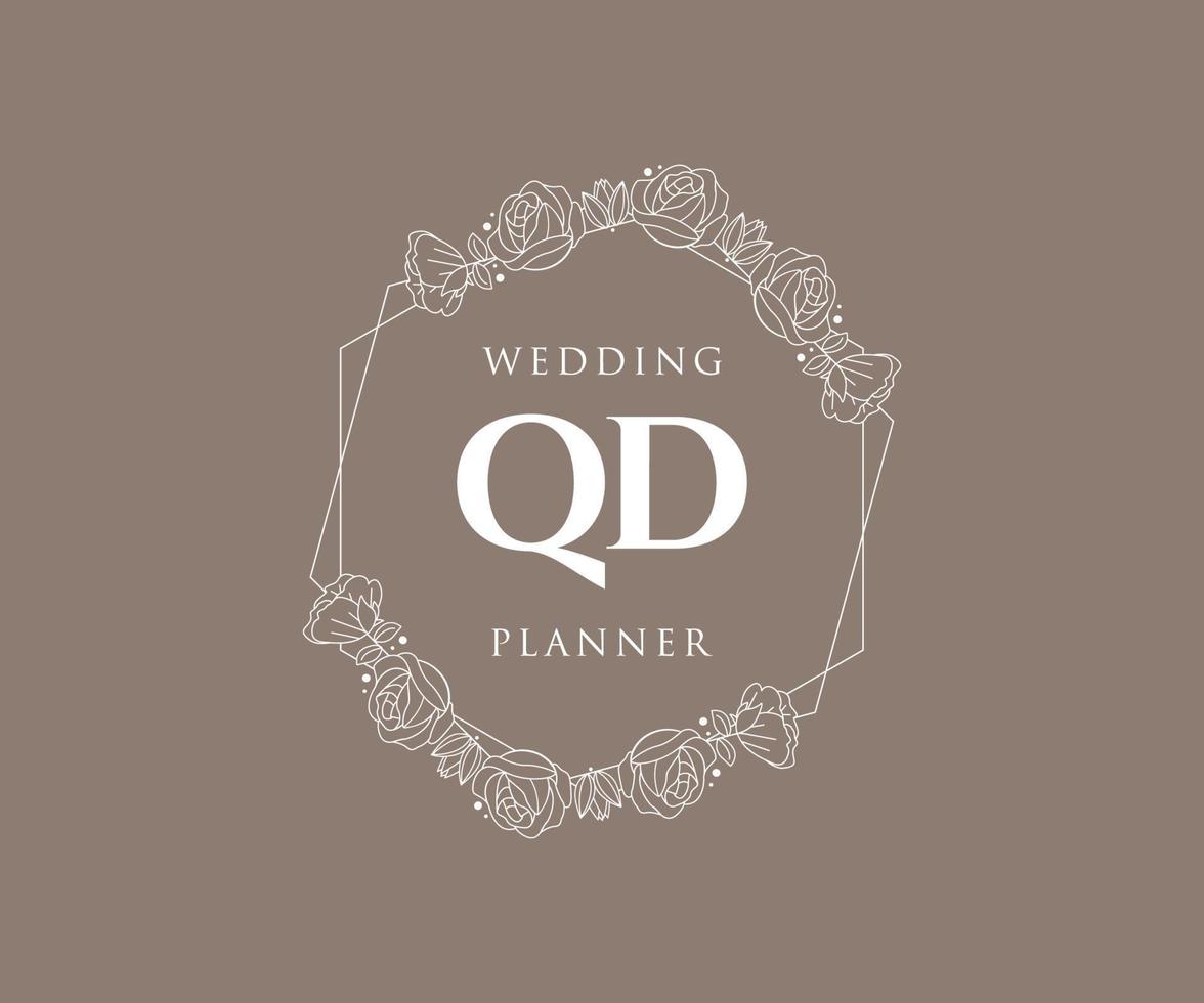 qd initialen brief hochzeitsmonogramm logos sammlung, handgezeichnete moderne minimalistische und florale vorlagen für einladungskarten, save the date, elegante identität für restaurant, boutique, café im vektor