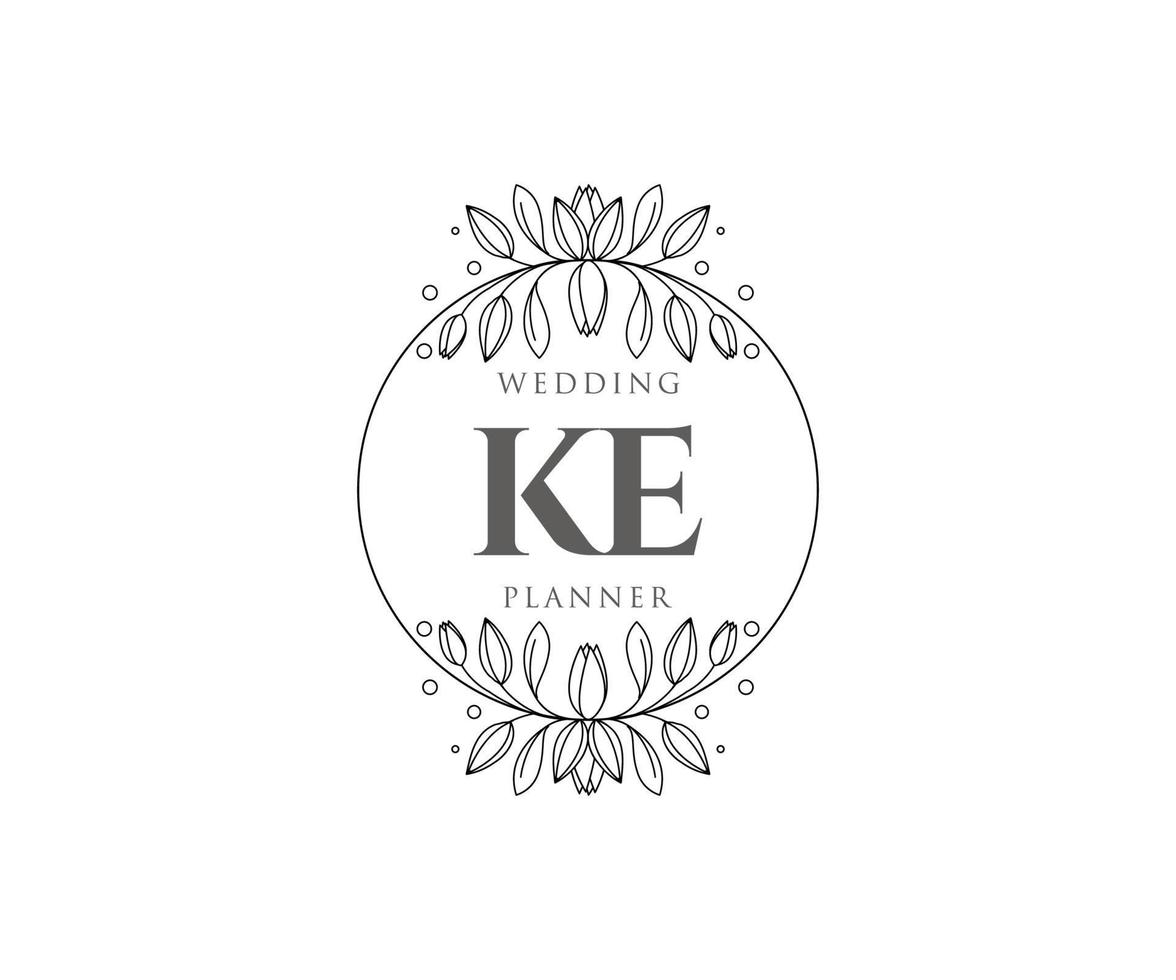 ke initialen brief hochzeitsmonogramm logos sammlung, handgezeichnete moderne minimalistische und florale vorlagen für einladungskarten, save the date, elegante identität für restaurant, boutique, café im vektor