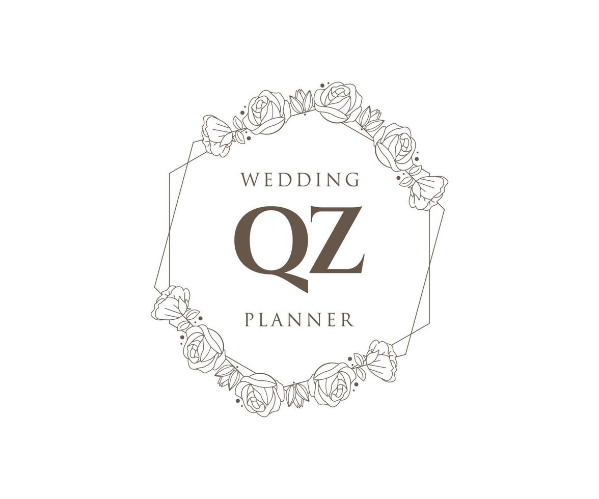 qz initialen brief hochzeitsmonogramm logos sammlung, handgezeichnete moderne minimalistische und florale vorlagen für einladungskarten, save the date, elegante identität für restaurant, boutique, café im vektor