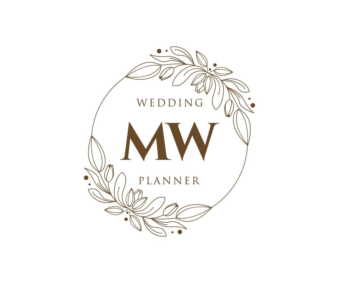 mw initialen brief hochzeitsmonogramm logos sammlung, handgezeichnete moderne minimalistische und florale vorlagen für einladungskarten, save the date, elegante identität für restaurant, boutique, café im vektor