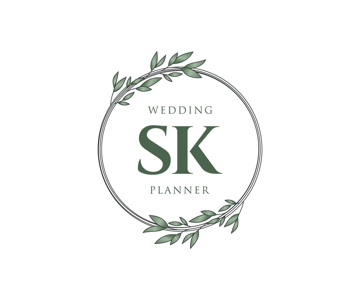 sk initialer brev bröllop monogram logotyper samling, hand dragen modern minimalistisk och blommig mallar för inbjudan kort, spara de datum, elegant identitet för restaurang, boutique, Kafé i vektor