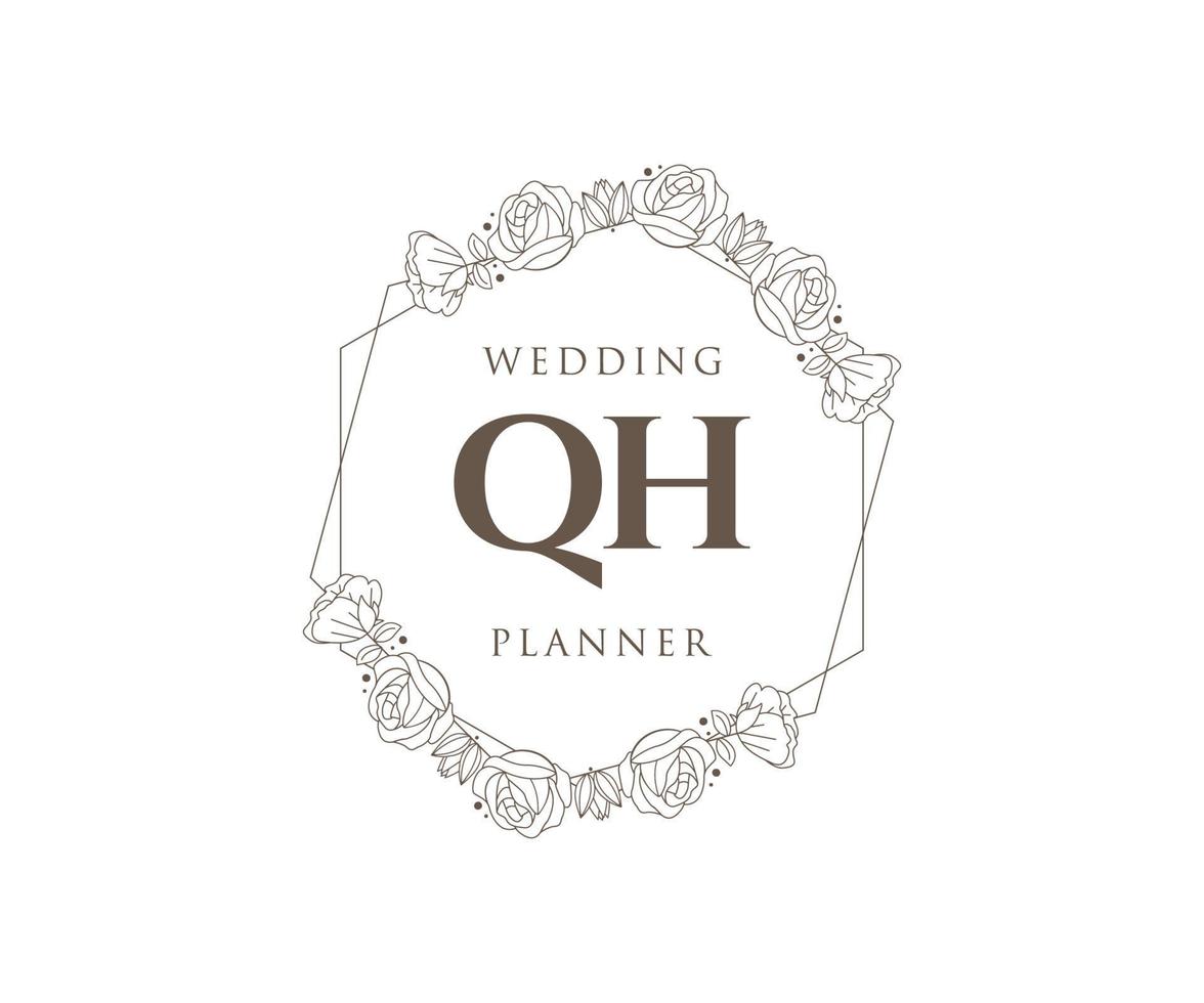 qh initialer brev bröllop monogram logotyper samling, hand dragen modern minimalistisk och blommig mallar för inbjudan kort, spara de datum, elegant identitet för restaurang, boutique, Kafé i vektor