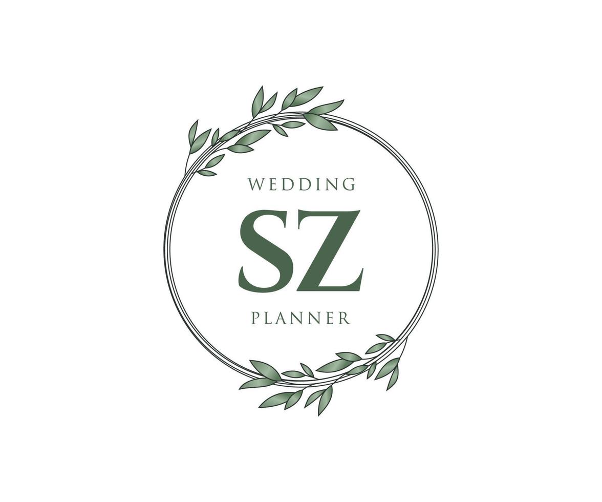 sz initialen brief hochzeitsmonogramm logos sammlung, handgezeichnete moderne minimalistische und florale vorlagen für einladungskarten, save the date, elegante identität für restaurant, boutique, café im vektor