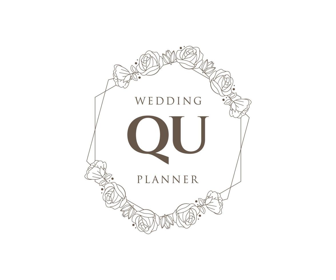 qu initialen brief hochzeitsmonogramm logos sammlung, handgezeichnete moderne minimalistische und florale vorlagen für einladungskarten, save the date, elegante identität für restaurant, boutique, café im vektor