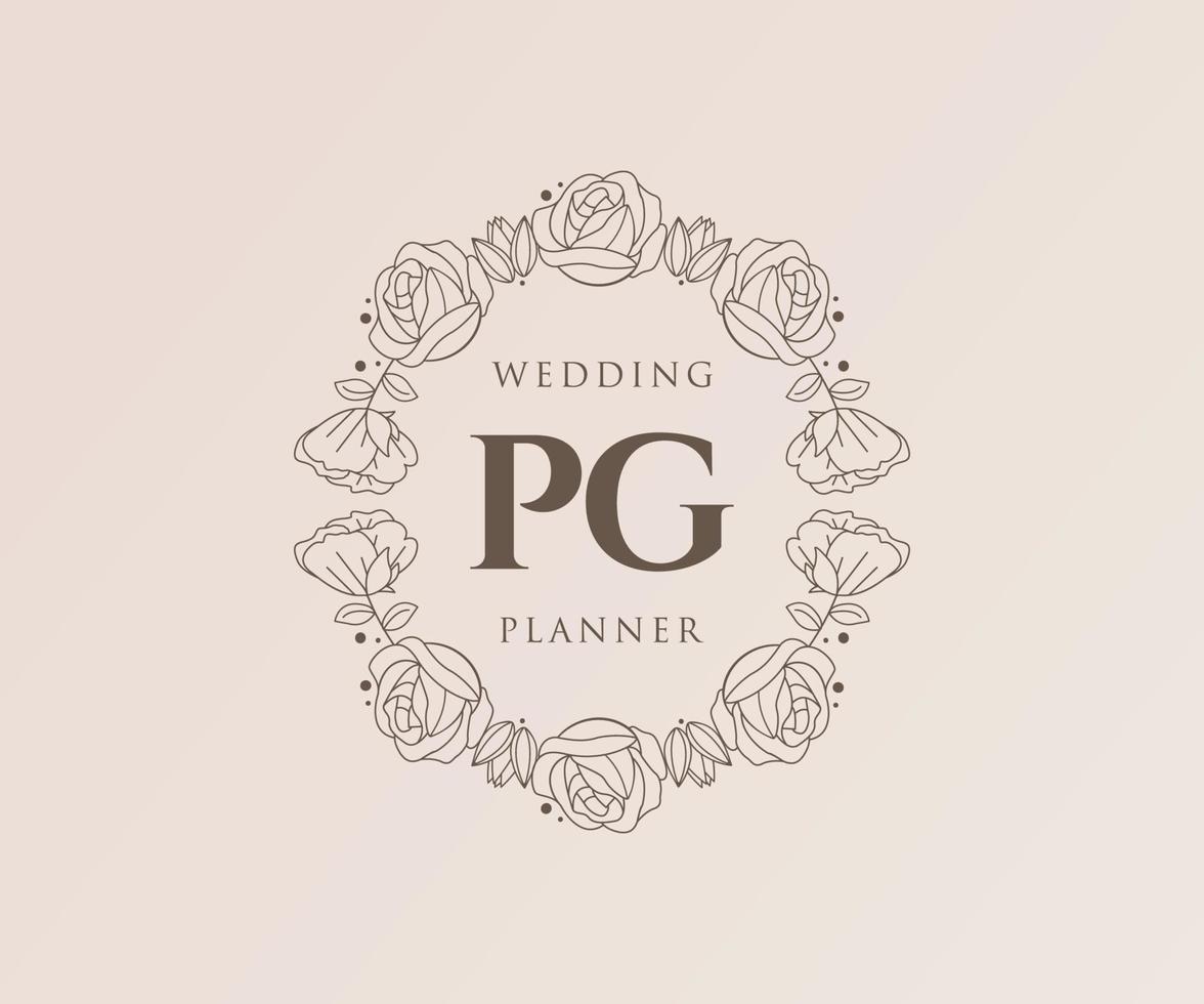 pg initialen brief hochzeitsmonogramm logos sammlung, handgezeichnete moderne minimalistische und florale vorlagen für einladungskarten, save the date, elegante identität für restaurant, boutique, café im vektor