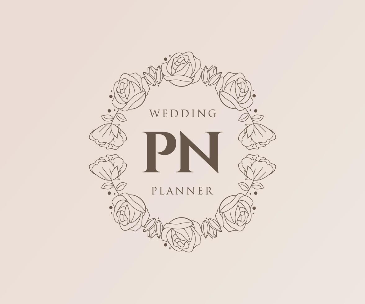 pn initialen brief hochzeitsmonogramm logos sammlung, handgezeichnete moderne minimalistische und florale vorlagen für einladungskarten, save the date, elegante identität für restaurant, boutique, café im vektor