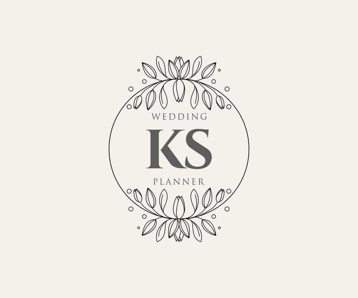 ks initialen brief hochzeitsmonogramm logos sammlung, handgezeichnete moderne minimalistische und florale vorlagen für einladungskarten, save the date, elegante identität für restaurant, boutique, café im vektor