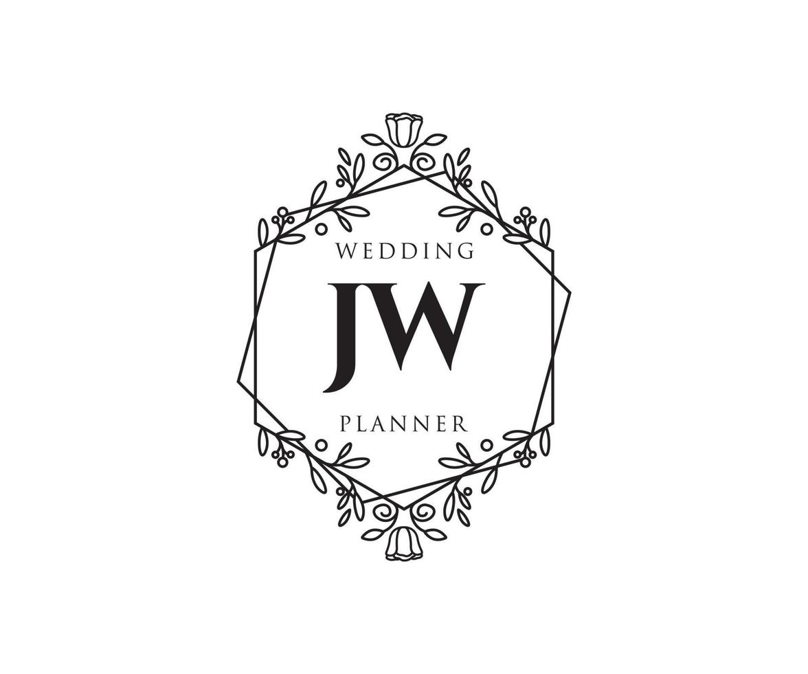 jw initialer brev bröllop monogram logotyper samling, hand dragen modern minimalistisk och blommig mallar för inbjudan kort, spara de datum, elegant identitet för restaurang, boutique, Kafé i vektor