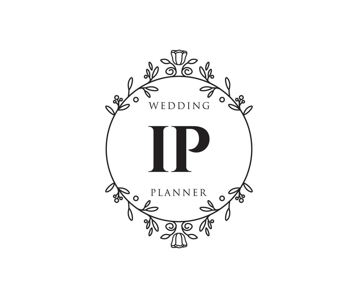 ip initialen brief hochzeitsmonogramm logos sammlung, handgezeichnete moderne minimalistische und florale vorlagen für einladungskarten, save the date, elegante identität für restaurant, boutique, café im vektor