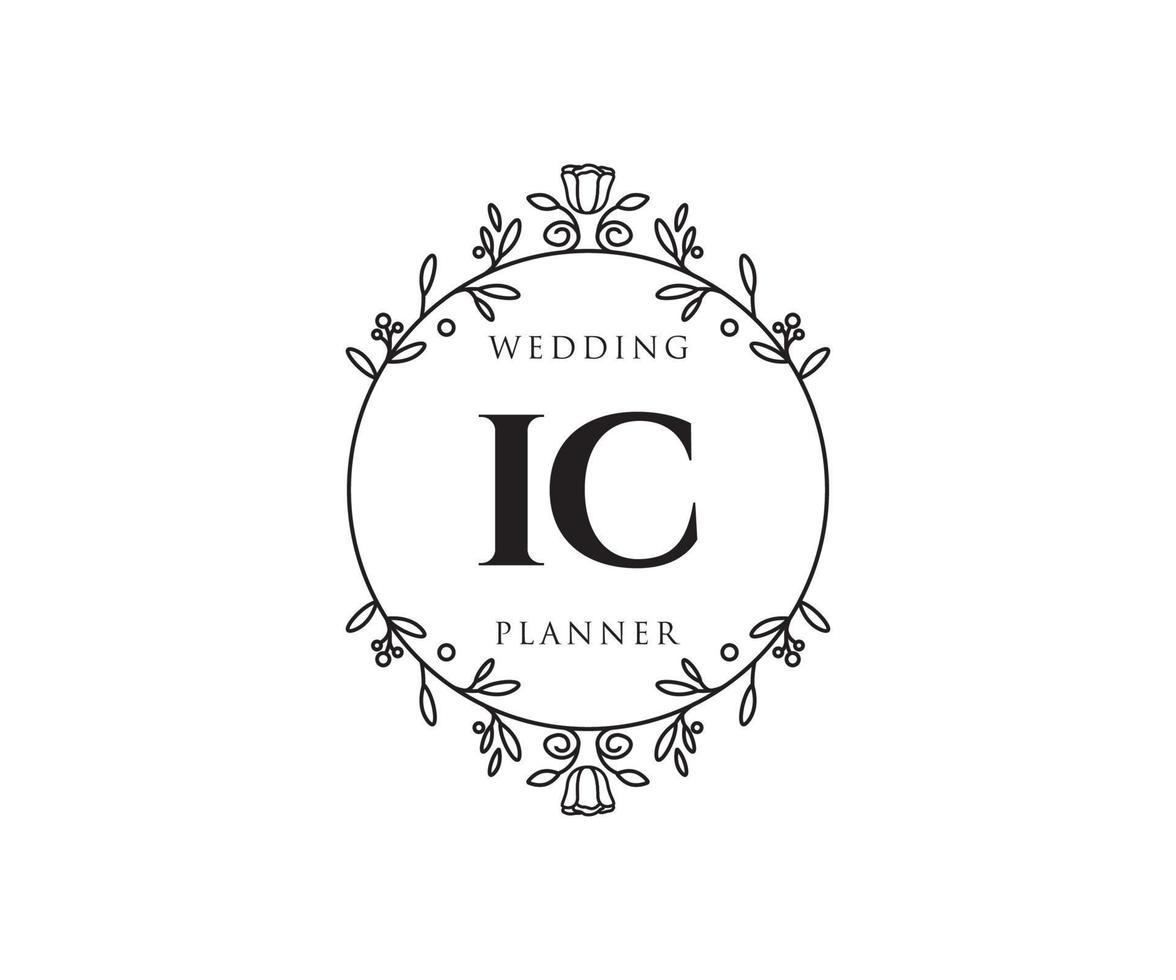 ic initials brief hochzeitsmonogramm logos sammlung, handgezeichnete moderne minimalistische und florale vorlagen für einladungskarten, save the date, elegante identität für restaurant, boutique, café im vektor