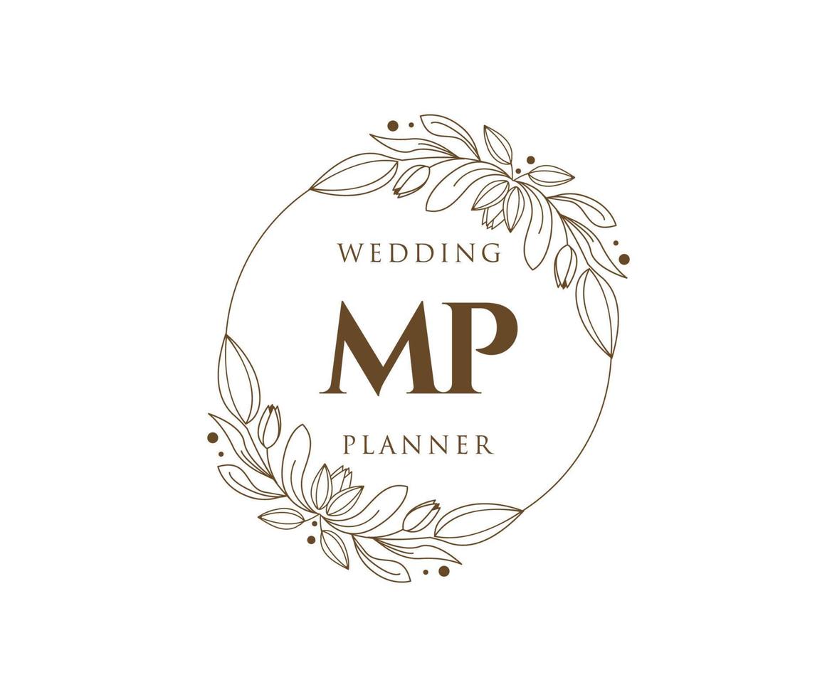 mp initials brief hochzeitsmonogramm logos sammlung, handgezeichnete moderne minimalistische und florale vorlagen für einladungskarten, save the date, elegante identität für restaurant, boutique, café im vektor