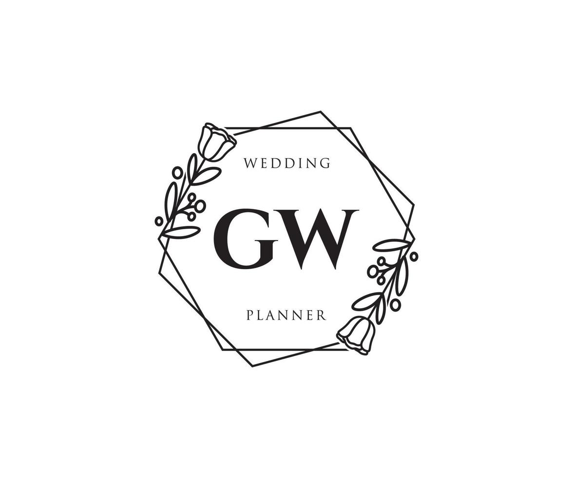 anfängliches feminines gw-logo. verwendbar für Natur-, Salon-, Spa-, Kosmetik- und Schönheitslogos. flaches Vektor-Logo-Design-Vorlagenelement. vektor