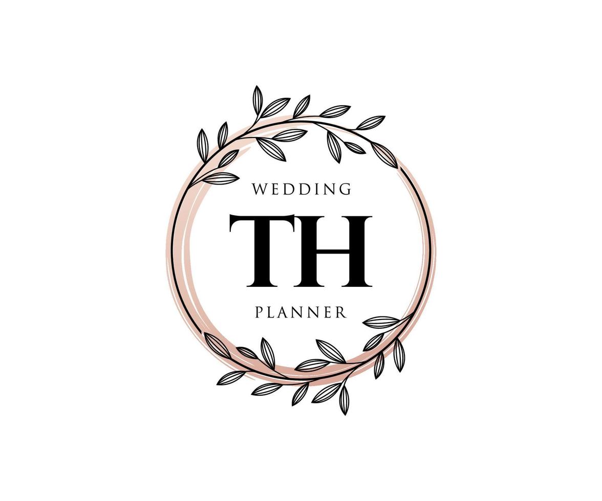 th initials brief hochzeitsmonogramm logos sammlung, handgezeichnete moderne minimalistische und florale vorlagen für einladungskarten, save the date, elegante identität für restaurant, boutique, café im vektor