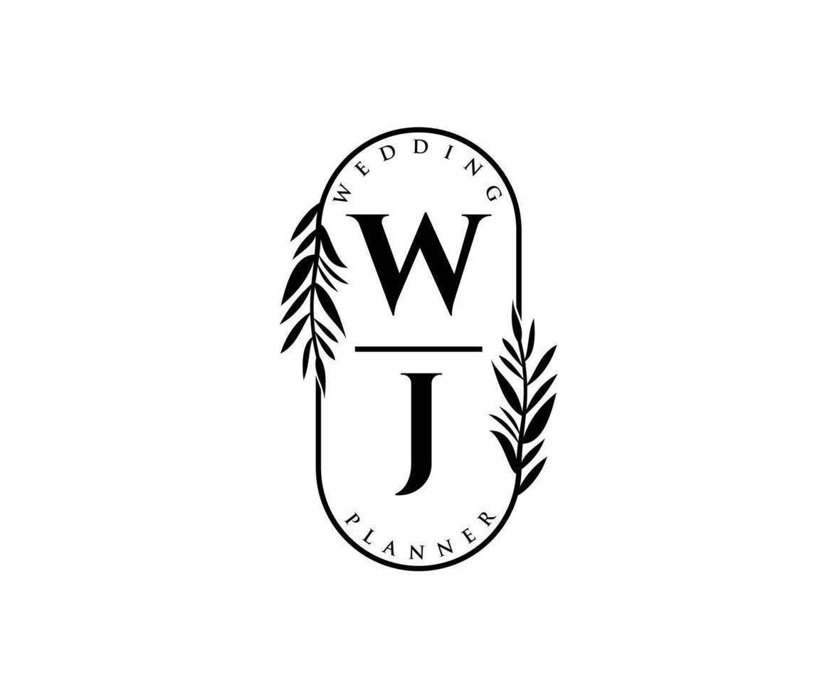 wj initialen brief hochzeitsmonogramm logos sammlung, handgezeichnete moderne minimalistische und florale vorlagen für einladungskarten, save the date, elegante identität für restaurant, boutique, café im vektor