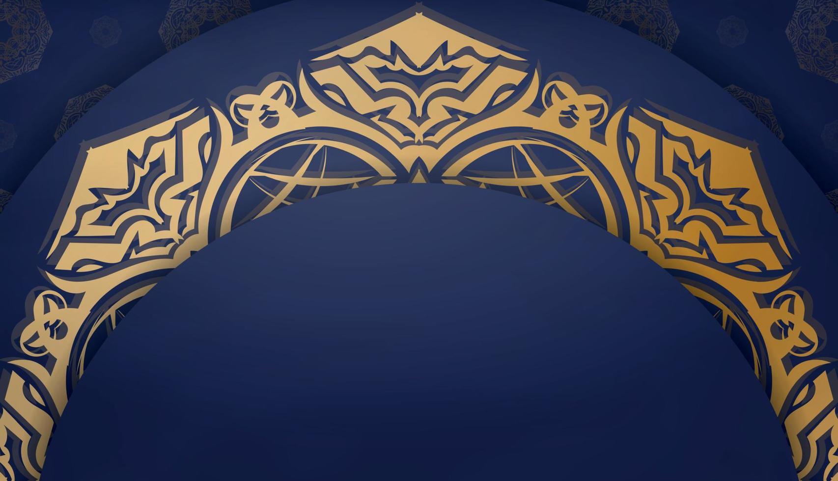 Dunkelblaues Banner mit luxuriösen Goldverzierungen für Design unter Ihrem Logo oder Text vektor