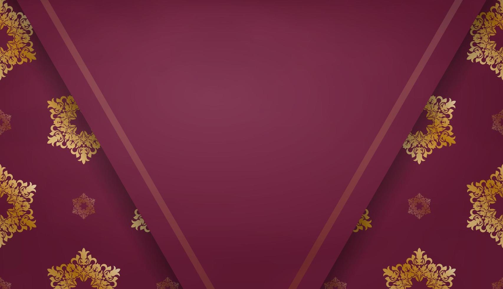 baner av vinröd Färg med mandala guld prydnad för design under logotyp eller text vektor