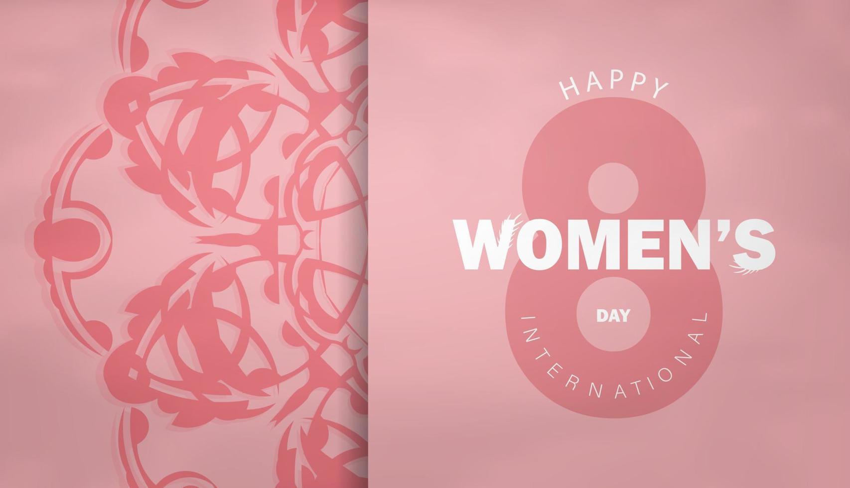 broschyr 8 Mars internationell kvinnor dag rosa Färg med årgång mönster vektor