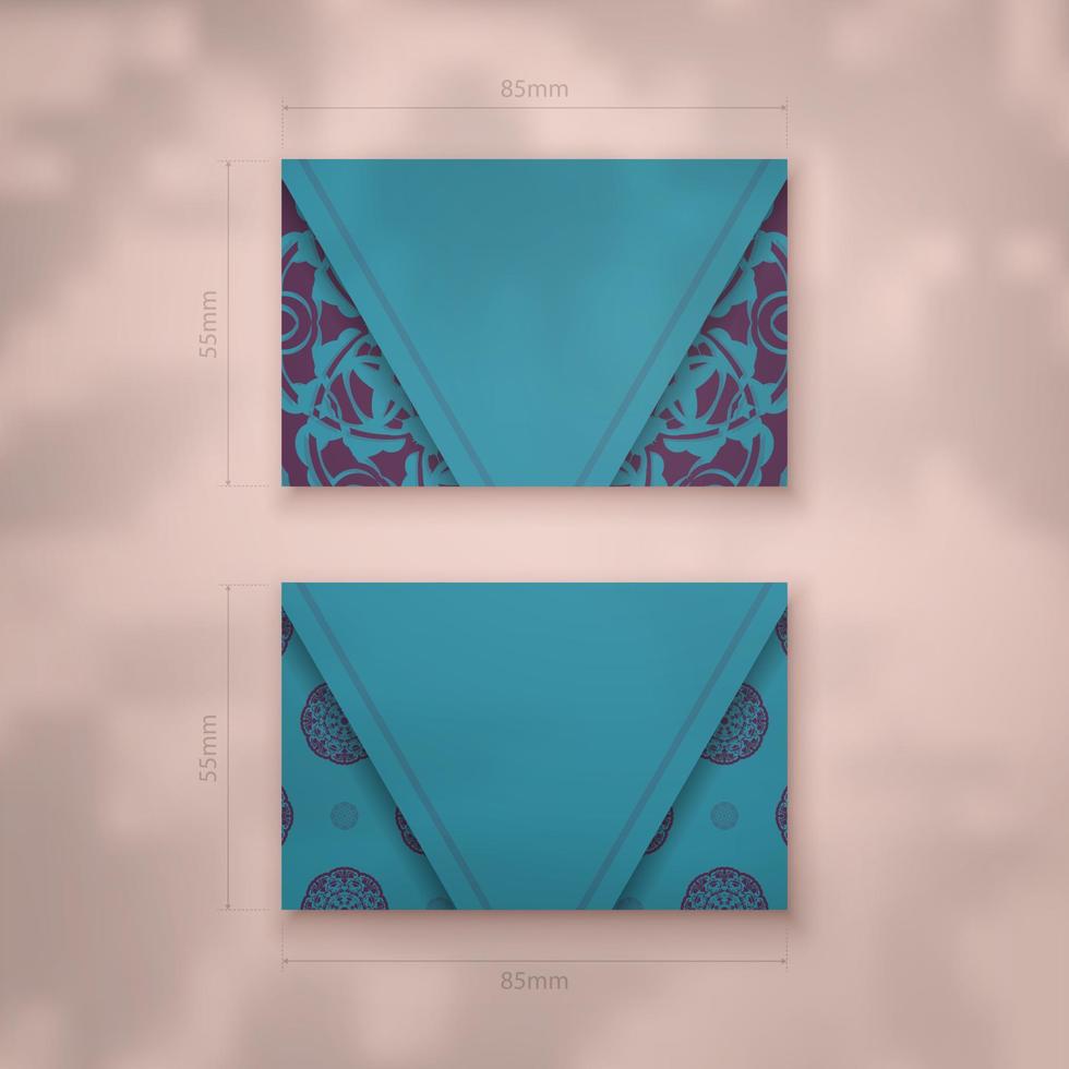 turkos företag kort med lila mandala mönster för din varumärke. vektor