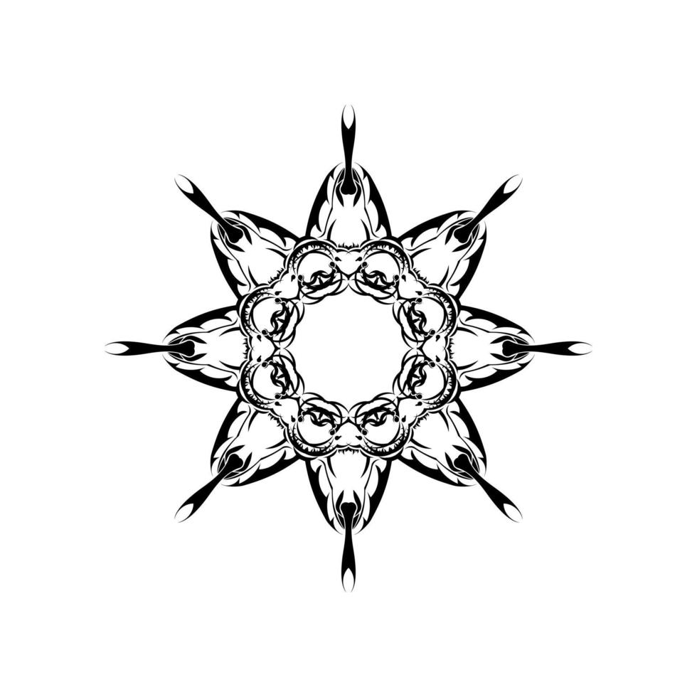 monochromes Mandala, schwarz-weißes ethnisches Muster, rundes indisches Ornament, Vintage-Druck, für Meditation, Malbuch für Erwachsene. Vektorbild auf Lager, Illustration auf weißem Hintergrund, isoliert vektor