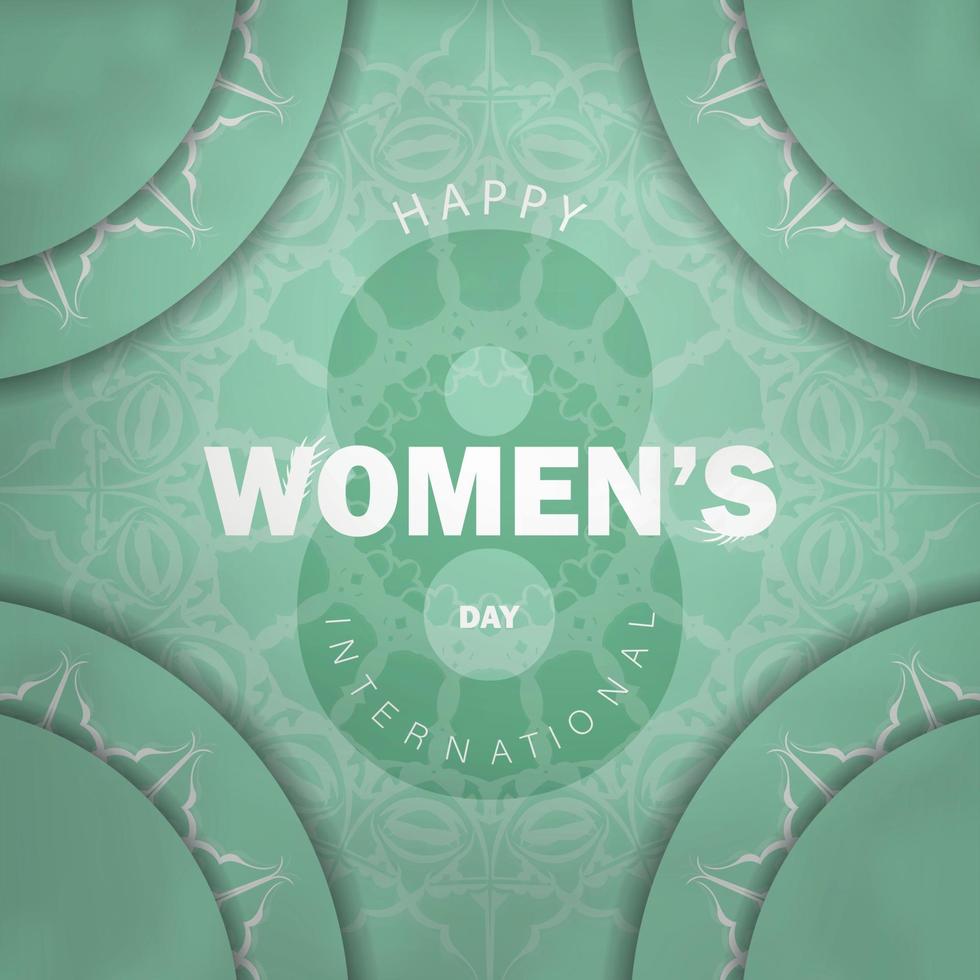 vykort 8 Mars internationell kvinnor dag mynta Färg med abstrakt vit prydnad vektor