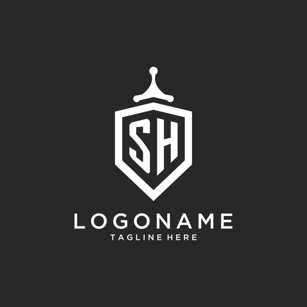 sh-Monogramm-Logo-Initiale mit Schildschutzform-Design vektor