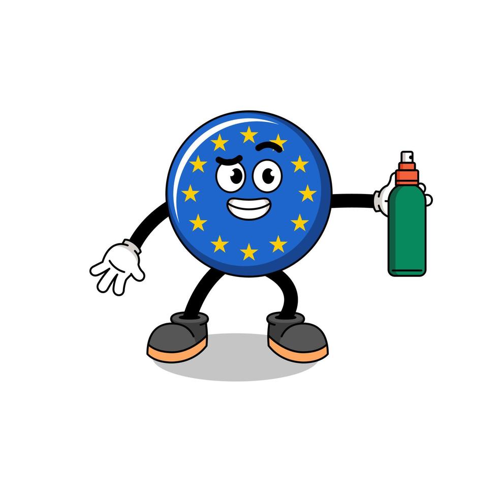 europa-flaggenillustrationskarikatur, die mückenschutzmittel hält vektor