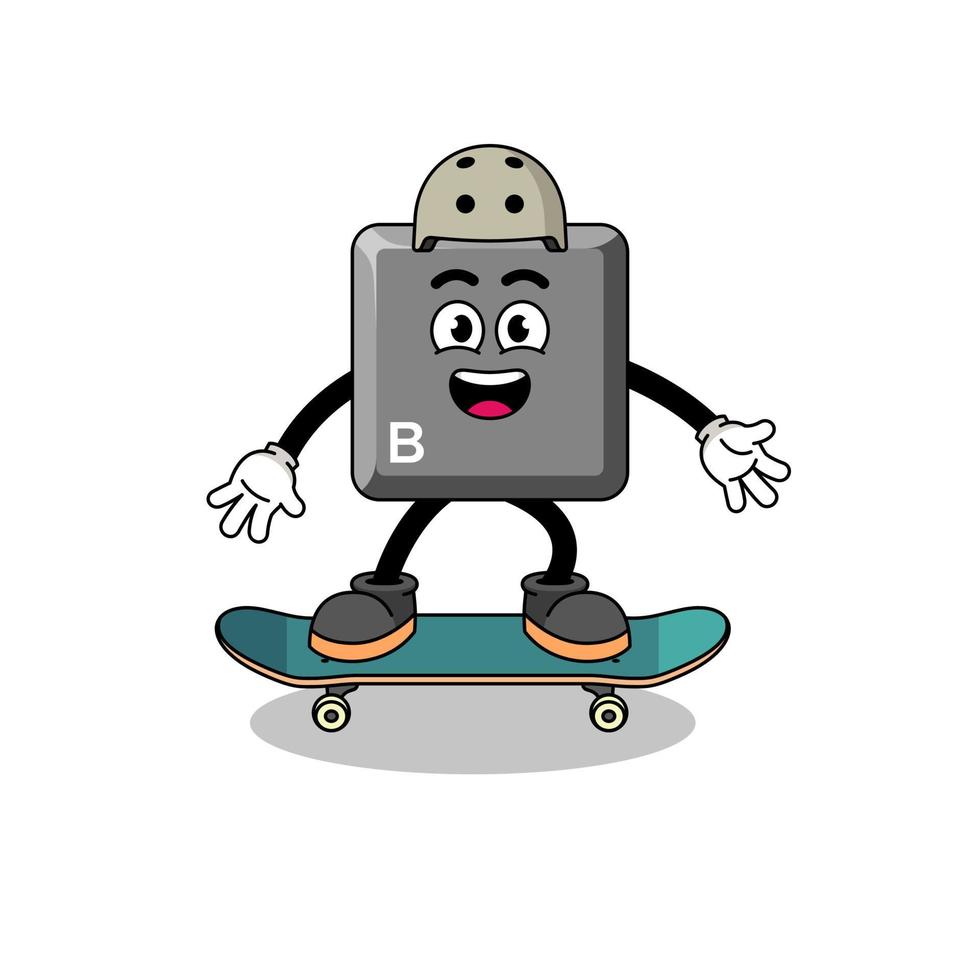 tangentbord b nyckel maskot spelar en skateboard vektor