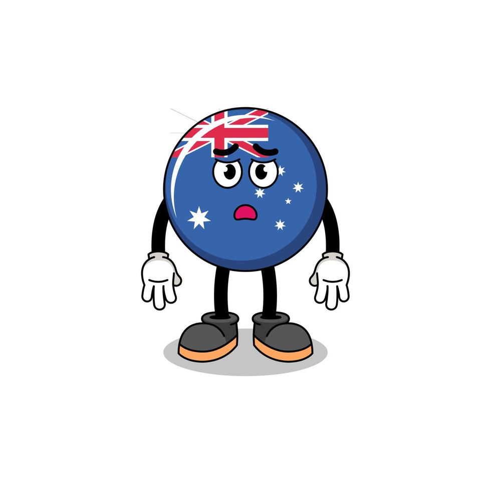 Australien flagga tecknad serie illustration med ledsen ansikte vektor