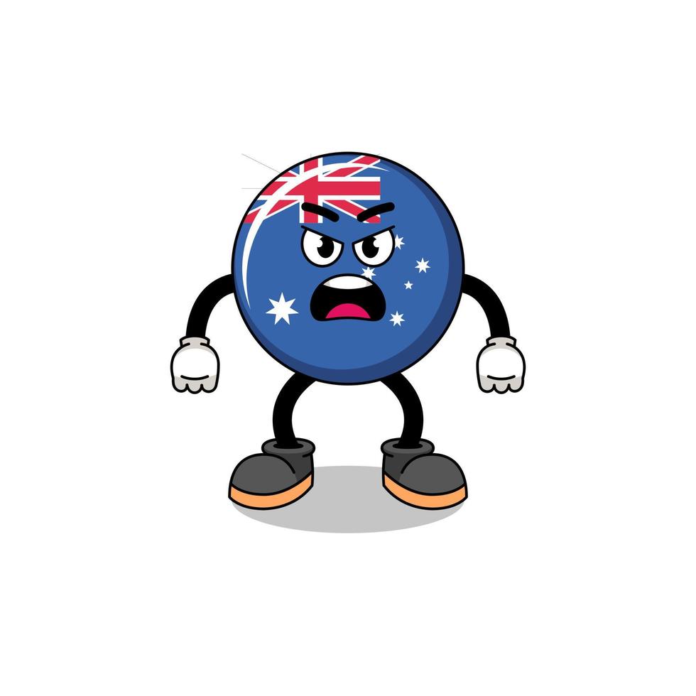 Australien flagga tecknad serie illustration med arg uttryck vektor