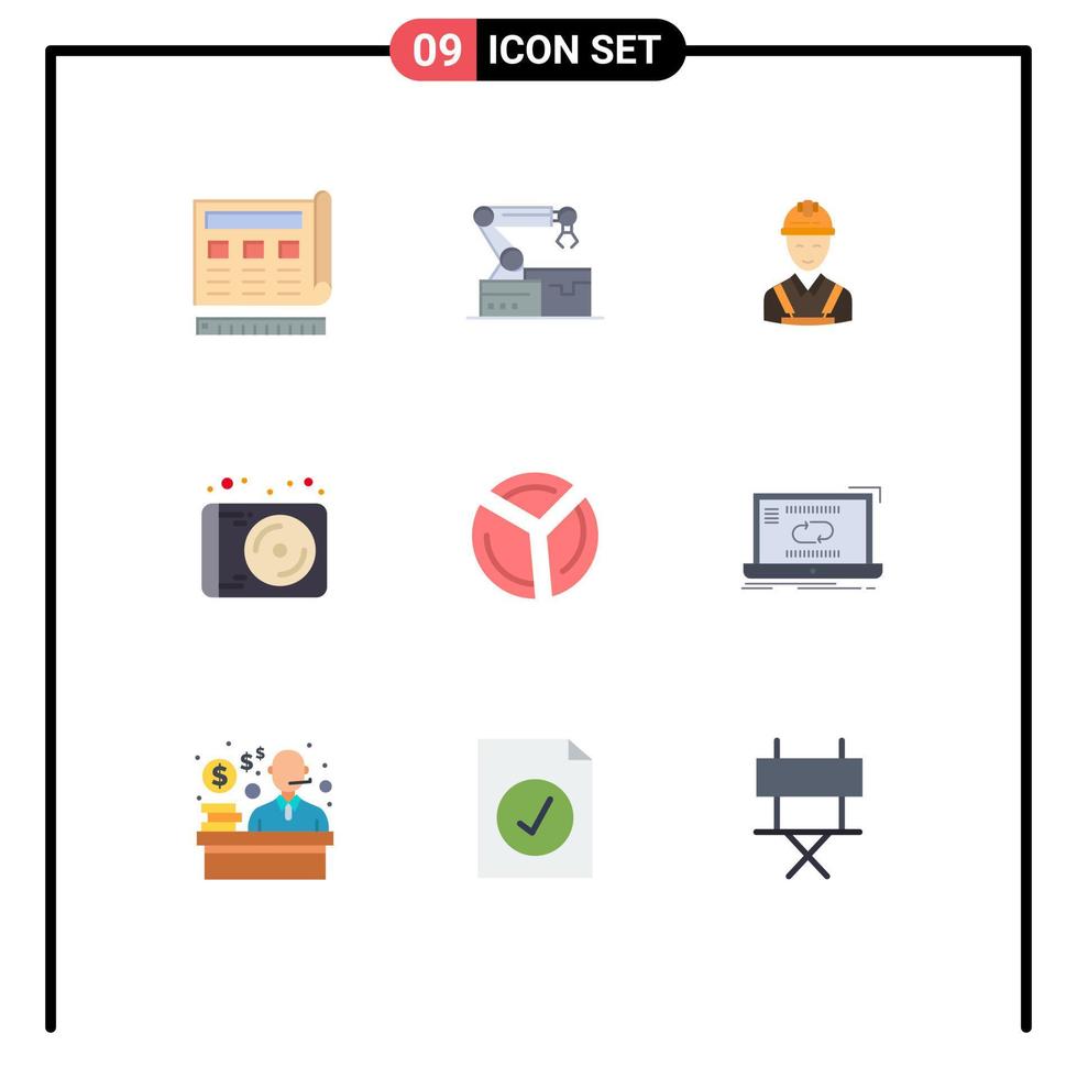 9 användare gränssnitt platt Färg packa av modern tecken och symboler av teknologi media teknologi enhet konstruktion redigerbar vektor design element