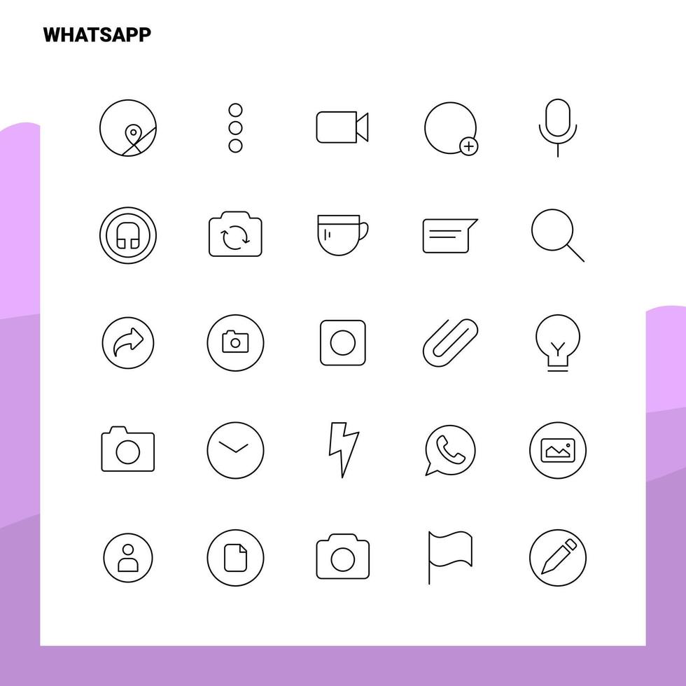 Satz von WhatsApp-Liniensymbolen Set 25 Symbole Vektor-Minimalismus-Stildesign Schwarze Symbole setzen lineares Piktogrammpaket vektor